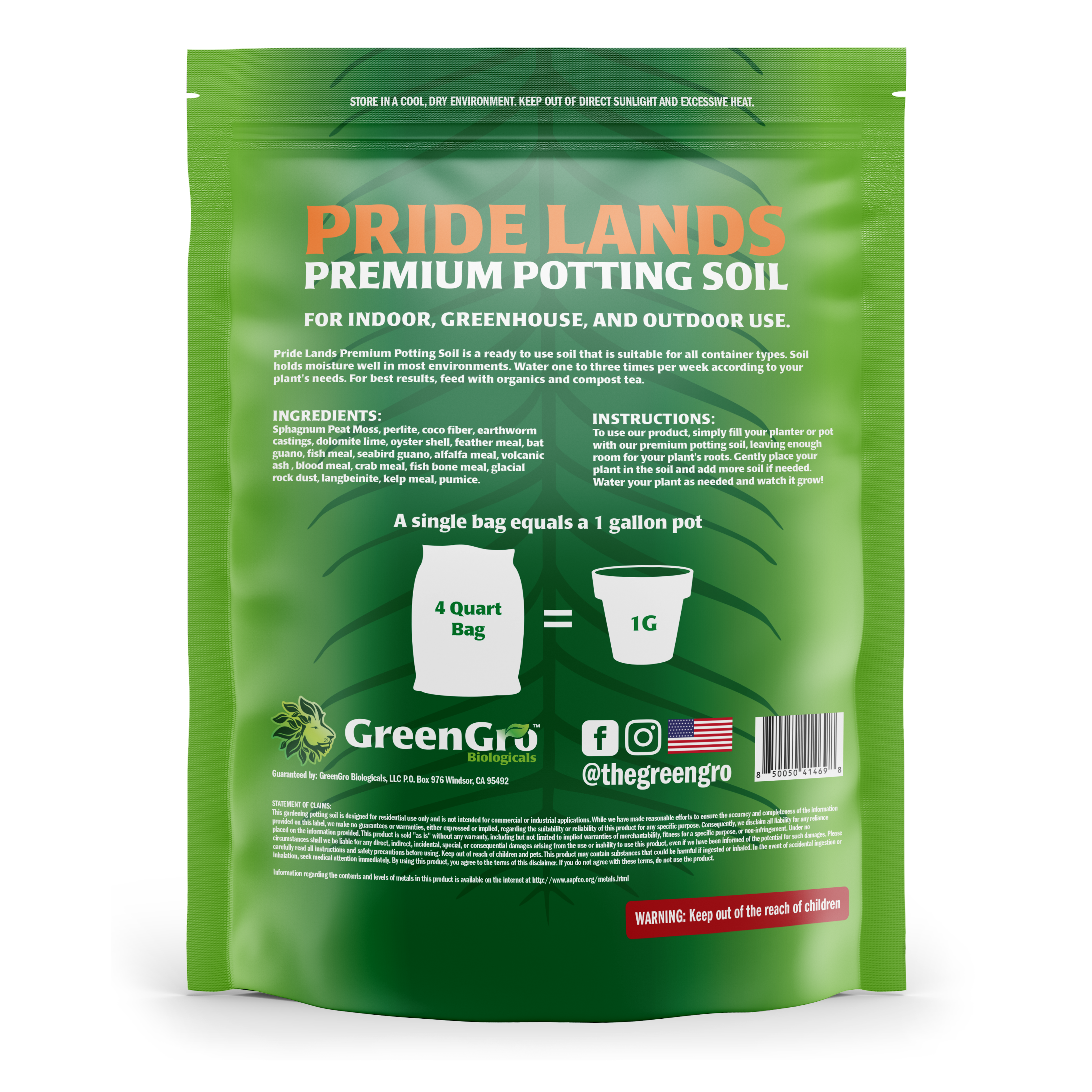 Pride Lands Premium Potting Soil 4qt