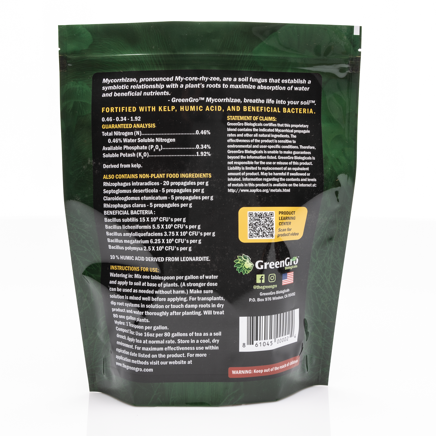 Mycorrhizae Premium Ultra Fine Bag Back