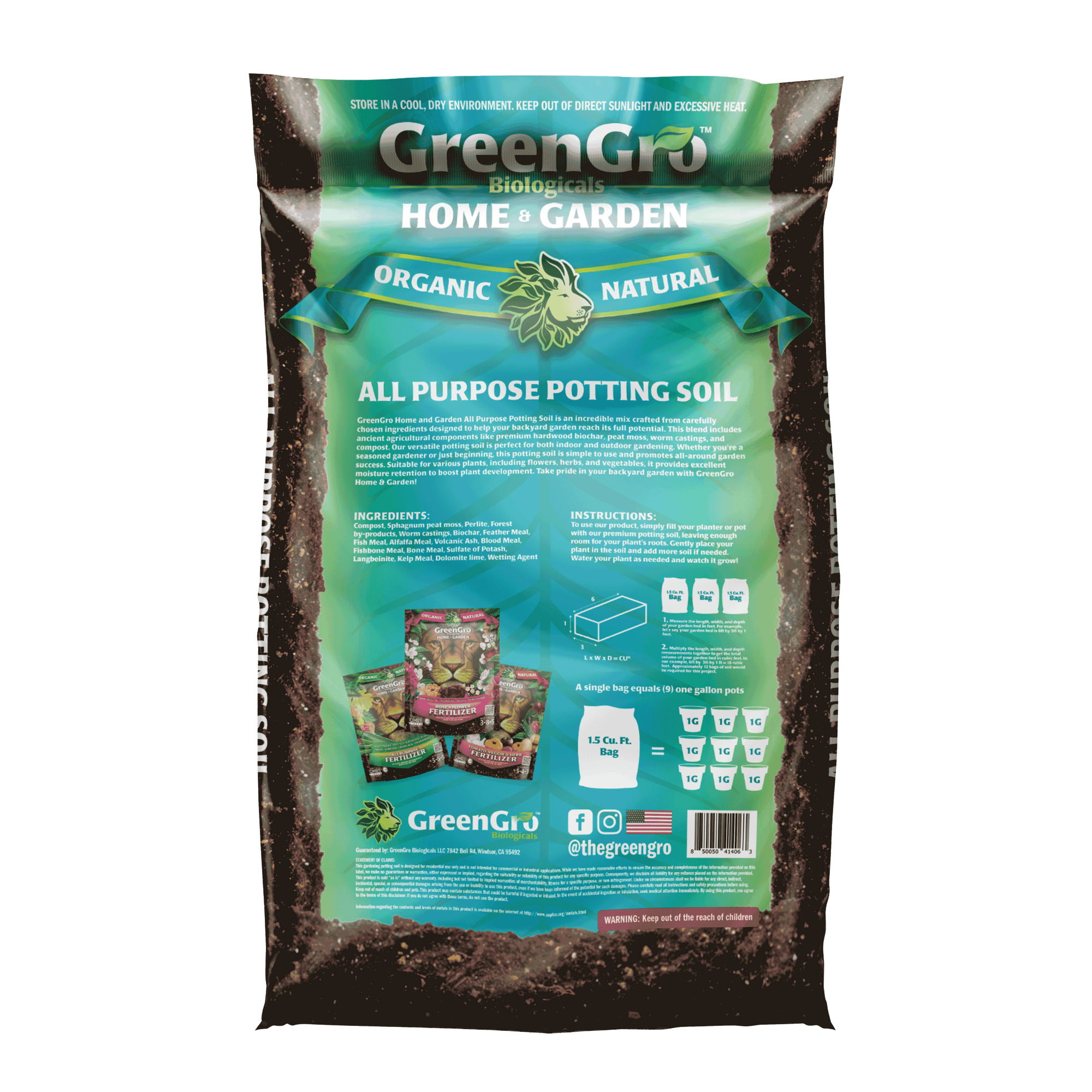 miracle gro premium potting mix 1 cubic foot GreenGro Biologicals Premium Potting Soil
