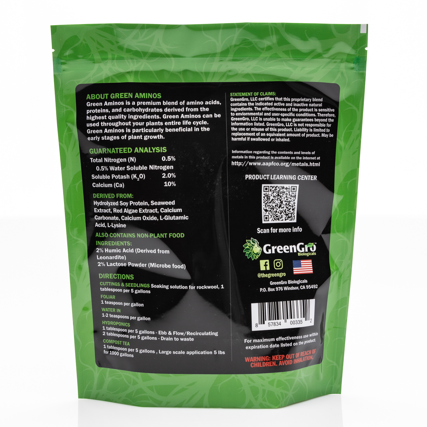 Green aminos Bag back